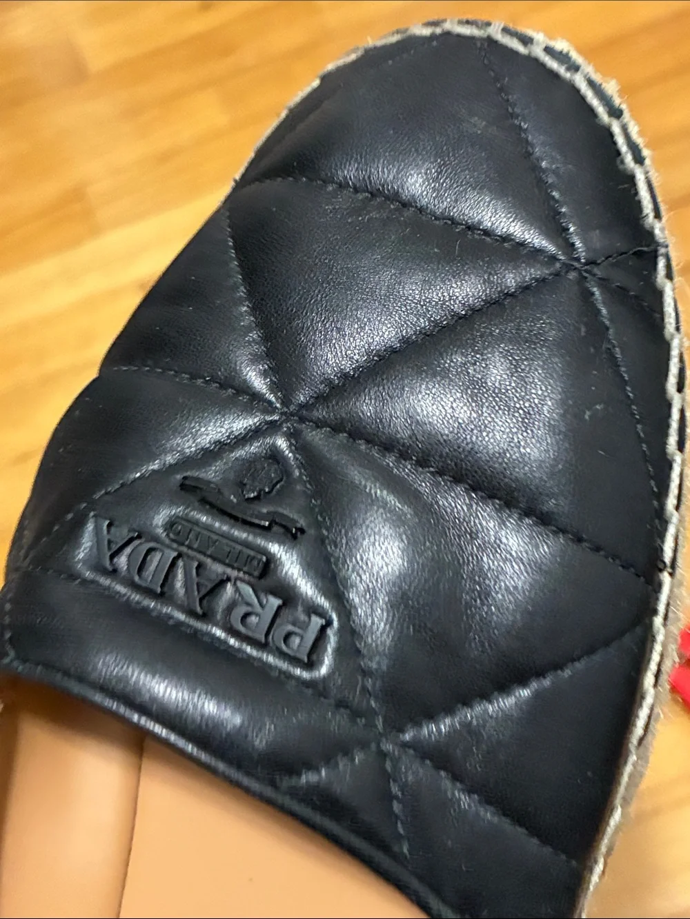 Prada Black Quilted Nappa Leather Espadrilles Triangle Logo 8.5  Box Authentic